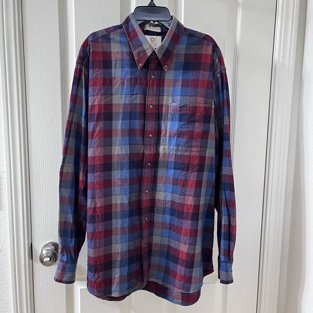 Viyella Plaid Cotton Wool Blend Button Up Shirt Colorful Canada Men's Size Large
